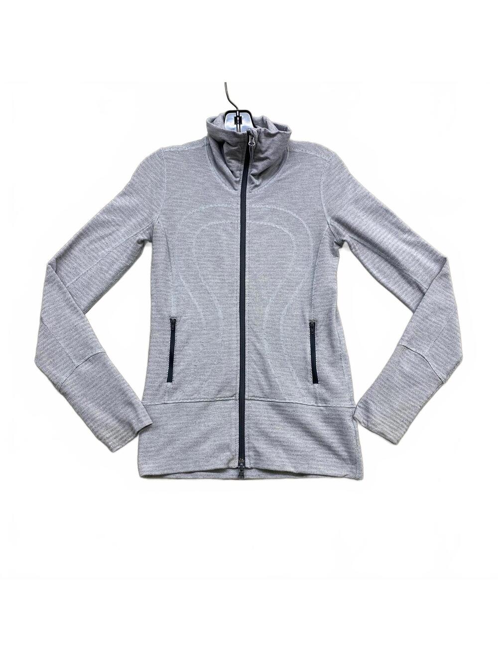 NWOT Lululemon Size 2 Gray Heather Full Zip Jacket Thumbholes Pockets Mock Neck
